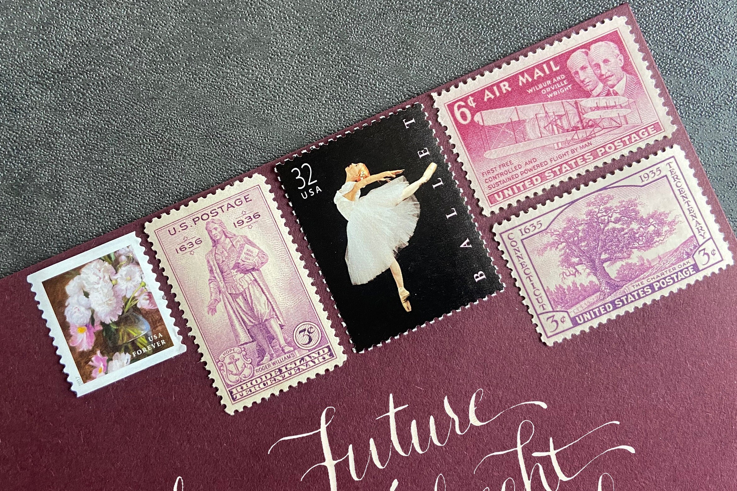 Vintage Postage Stamps: Ballet Slippers Pink Set for Wedding Invitations