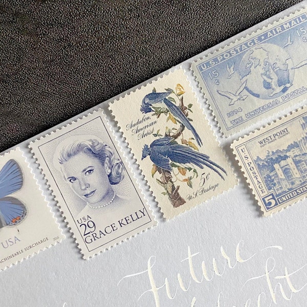 Vintage Postage Stamps | Mint Unused for Wedding Invitations | "Something Blue Prestige" Blue Vintage Stamps | 1.22 Each Collection