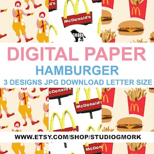 Hamburger Printable Papers, digital, JPG, download for planners, scrapbooking, penpal, snail mail, crafts, fun papers, unique design