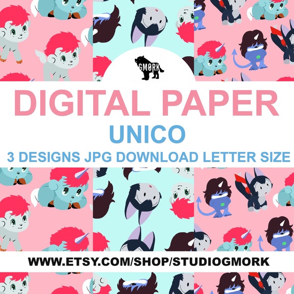 Unico Printable Papers, unicorn pattern, retro movie, vintagecartoon, 80's, fun design, design paper, planner paper