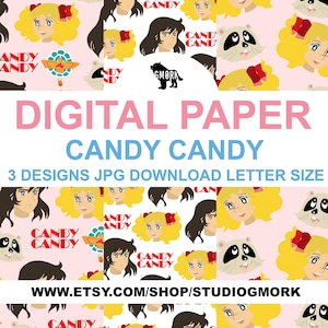 Candy Candy Printable Papers, cyfrowe, JPG, do pobrania, do planera, scrapbookingu, do korespondencji, poczty ślimakowej, rzemiosła, projektowania papieru, unikalnego projektu