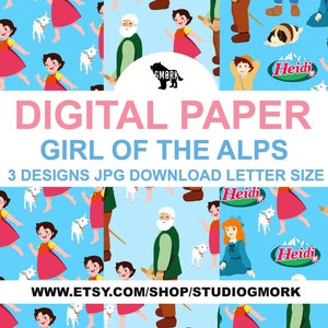 Girl of the Alps printable papers, cartoon, retro, series, for planners, stationery, jpg, fun paper, planner community, planner lover,