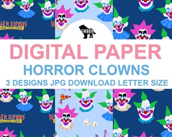 Horror Clowns Printable Papers, Halloween, for Scrapbooking, Plannners, Crafts or Journals