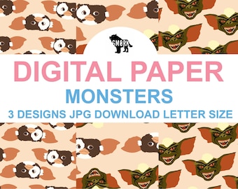 Monsters printable papers, jpg, file, download, for planners, journaling, crafts and More!