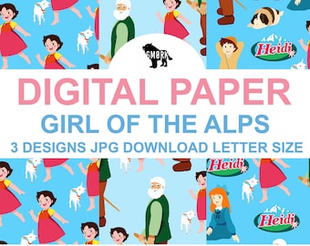 Girl of the Alps printable papers, cartoon, retro, series, for planners, stationery, jpg, fun paper, planner community, planner lover,