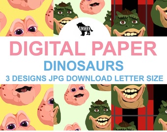 Papiers imprimables dinosaures pour agendas, travaux manuels, création d'un journal, papeterie et scrapbooking