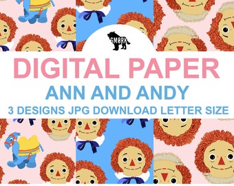 Ann and Andy Printable Papers, jpg, file, download, printable, doll, planners,design paper, unique design, fun illustrations