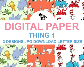 Thing 1 Printable Papers for planners, scrapbooking, journaling or crafts, Instant Download