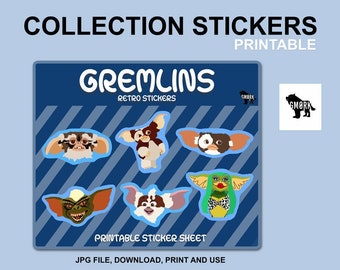 Gremlins Printable Stickers, sticker sheet, planner supplies, journaling stickers, scrapbooking stickers