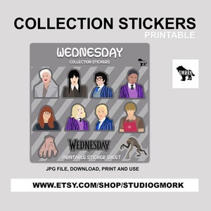 Wednesday Printable Sticker Sheet, Planner stickers, journaling stickers, scrapbooking stickers, digital stickers