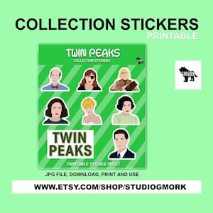 Printable Sticker Sheet&quot;My special Agent&quot;. Sticker pack inspired by Twin Peaks. David Lynch inspired stickers, jpg, download
