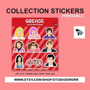 Grease Printable Stickers, sticker sheet, planner supplies, journaling stickers, scrapbooking stickers