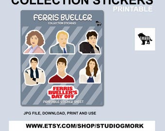 Ferris Bueller's Printable Sticker Sheet, Planer Aufkleber, Journaling Aufkleber, Dekoration Aufkleber