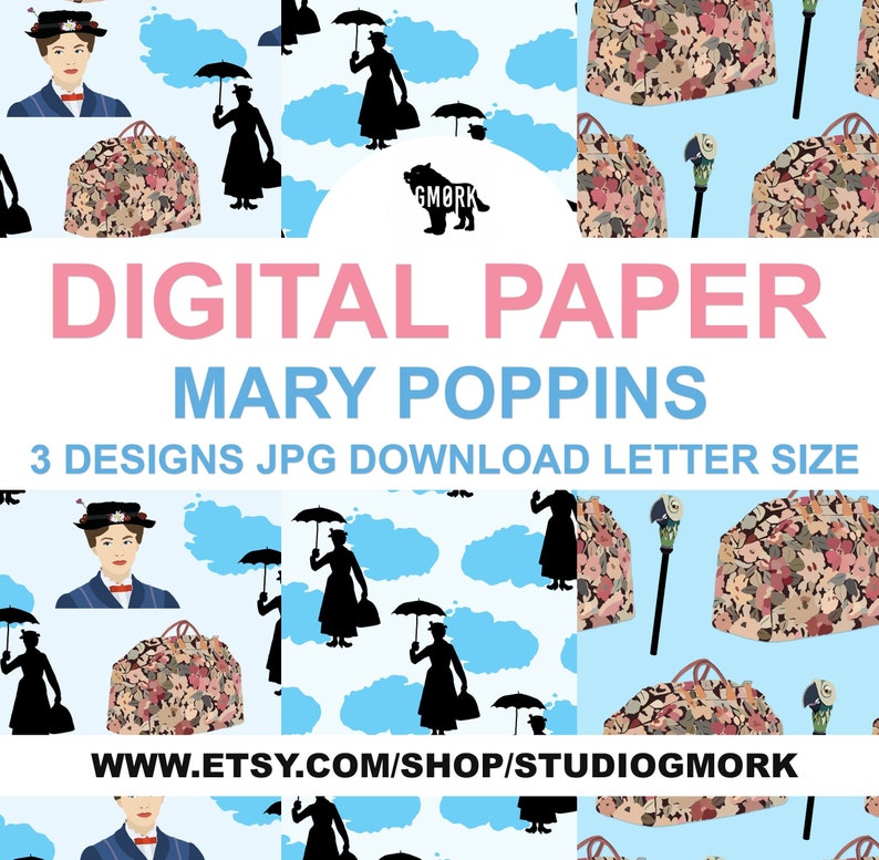 Mary Poppins Printable Papers, Digital Paper, JPG, Paper for Planners, Scrapbooking Paper ...