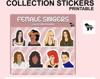 Female Singers Printable Sticker Sheet for Planners, Journals, Scrapbooking and Crafts