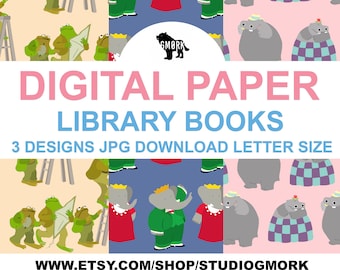 Libary Books Printable Papers for Crafts, Planners, Journaling or Scrapbooking