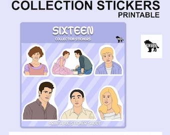 Sixteen Printable Sticker Sheet for journaling, planners, junk journals or crafts