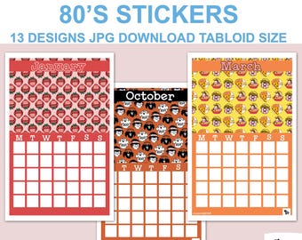 80's Stickers Blank Printable Calendar