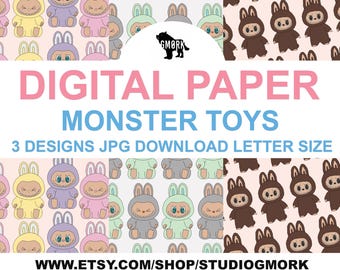 Monster Toys Printable Papers for Scrapbooking, Planners, Jounals, Crafts