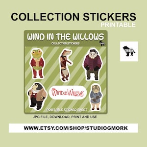 Wind in the Willows utskrivbara klistermärken, klistermärkesark, utskrivbar, digital