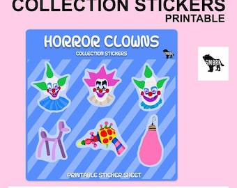 Horror Clowns Printable Sticker Sheet for journaling, planners, scrapbooking or crafts