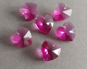 6202 Swarovski 14 mm fasetterat hjärthänge pärla fuchsia icke-AB (4-pack)