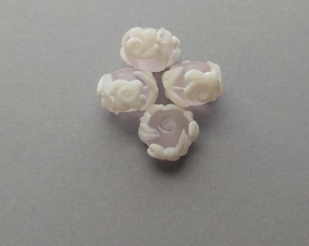 Bead Lot of 4 Handcrafted American Made Glass Lampwork Flat Round Shaped Beads Measuring Approximately 14x10mm.  Made in USA.