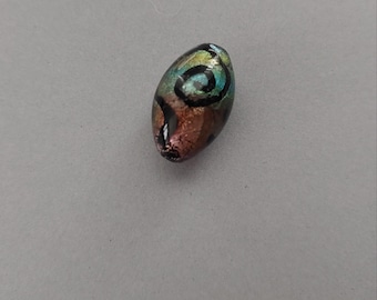 Authentic Vintage Venetian Glass Multicolored Abstract Oval Bead with Silver Foil 20x12mm. Pack of 1.