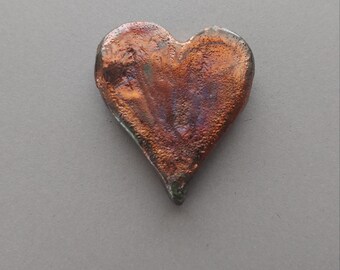RAKU pottery ceramic heart pendant 35x31mm. Made in USA.