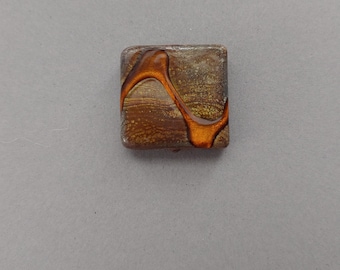Authentic Vintage Venetian Glass Topaz and Gray Square Bead with Gold Foil 20x20mm. Pack of 1.