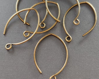 Rounded V - Shape Brass Earring Wire Finding Ear Hook Earrings Brass DuroPlate 17x30mm (3 Pair). Made in USA.