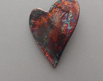RAKU pottery ceramic heart pendant 49x36mm. Made in USA.