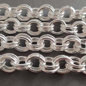 Steel Chain Silver Plated Double Half Roped Oval 14x10mm. Made in USA. Brass link chain. Oval steel link chain sold by the foot.