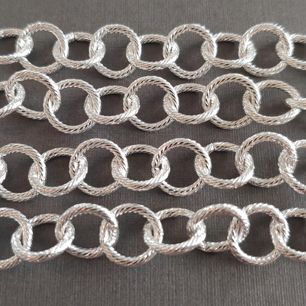 10mm Round Rope Silver-Plated Unsoldered Brass Chain.  Made in the USA.  Round brass link chain. Great with 10mm Snapeez Jump Rings!