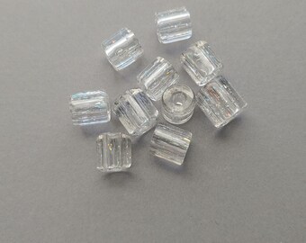 Bead Lot of 10 David Christensen Cube Shaped Cane Glass Beads measuring 10mm.  Made in USA.