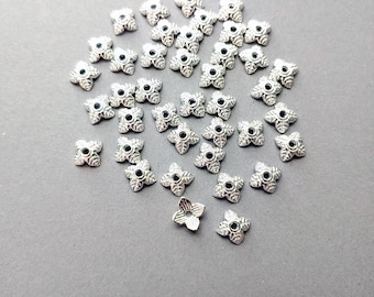 6mm Shiny Silver Plated 4 Point Bead Cap (Sold in Pack of 40 Only)