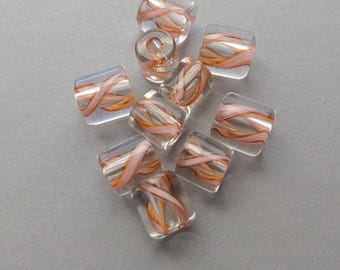 Bead Lot of 10 David Christensen Cylinder Shaped Cane Glass Beads measuring 10mm.  Made in USA.