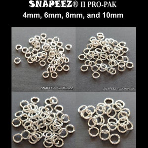 Puede incluir: Cuatro pilas de anillos de salto de plata en cuatro tama&ntilde;os diferentes: 4 mm, 6 mm, 8 mm y 10 mm. SNAPEEZ&reg; II PRO-PAK.