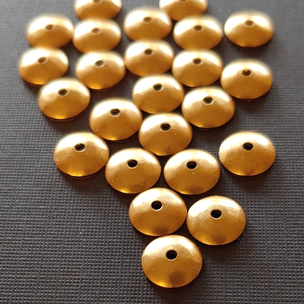 8mm Raw Brass Bead Caps. 24 Raw Brass Bead Caps with Hole in the Middle.  Made in USA.