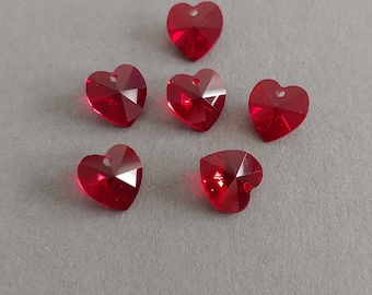 6202 Swarovski 10mm Faceted Heart Pendant Bead Siam NonAB (Pk 6)