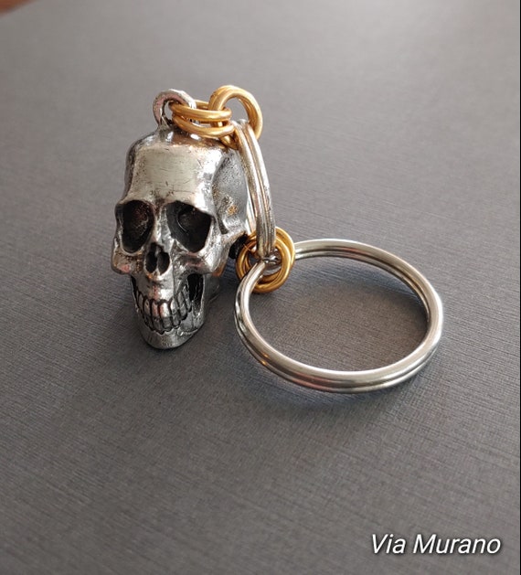 Skull Key Chain Pewter (length 4 Inches) Handmade in USA Pewter