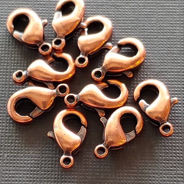 Choose from 9mm 11mm 13mm 19mm 22mm Lobster Clasp Finding DuroPlate Antique Copper Plated.  Lobster claw in 5 sizes Antique Copper Plate