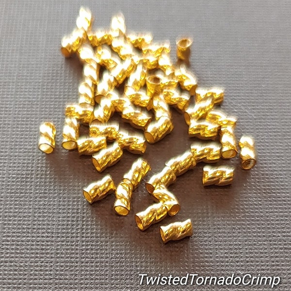 Twisted Tornado Crimp® Bead 24 kt. Gold ULTRAPLATE® .019 3mm (Choose Package Size). Made in USA.