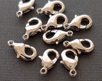 Choose from 9mm 11mm 13mm 19mm 22mm Lobster Clasp Finding DuroPlate Imitation Rhodium Plated.  Lobster claw in 5 sizes Rhodium Plate