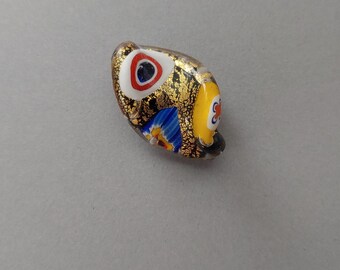 Authentic Vintage Venetian Glass Millefiori Oval Twist Bead with Gold Foil 30x20mm. Pack of 1.