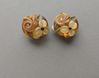 Bead Lot of 2 Handcrafted American Made Glass Round Lampwork Beads Measuring Approximately16mm.  Made in USA.