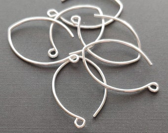 Rounded V - Shape Brass Earwire Finding 99.9% Pure Silver DuroPlate  17x30mm (3 Pair). Made in USA.