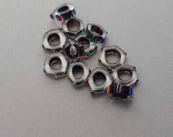 Bead Lot of 12 David Christensen Flat Disc Shaped Cane Glass Beads measuring 12mm.  Made in USA.