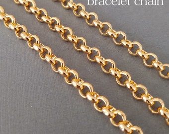 mini Rol ~ Oh! soldered brass bracelet chain DuroPlate 24 kt. Pure Gold Rolo 4.73mm. Works great with our 5mm Snapeez Jump Rings!