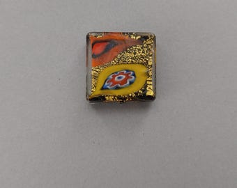 Authentic Vintage Venetian Glass Millefiori Square Bead with Gold Foil 20x20mm. Pack of 1.